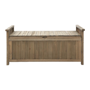 Outdoor Storage Box Garden Bench Patio Wooden Chest Slat Design Brown - Dodosales