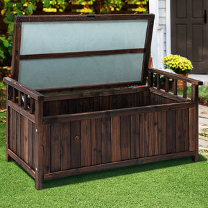 Outdoor Storage Box Garden Bench Patio Wooden Chest Slat Design Charcoal - Dodosales