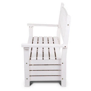 Weatherproof Outdoor Storage Bench Box Wooden Garden Chair 2 Seat Timber Furniture White - Dodosales