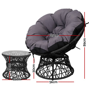 Papasan Chair and Side Table Patio Furniture PE Wicker Armchair Black - Dodosales