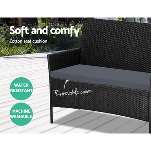 4 Pc Outdoor Setting Wicker Patio Garden Furniture Sofa Armchair Table Black - Dodosales