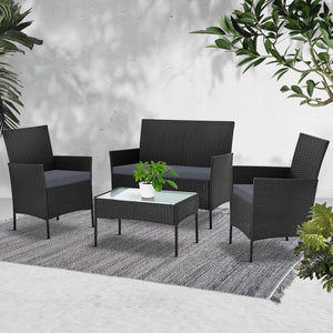 4 Pc Outdoor Setting Wicker Patio Garden Furniture Sofa Armchair Table Black - Dodosales