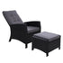 Wicker Patio Recliner Armchair Ottoman Sun lounge Chair Furniture Outdoor Garden Black