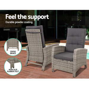 5 Pc Wicker Patio Recliner Armchair Ottoman Sun lounge Chair Furniture Outdoor Garden Grey - Dodosales