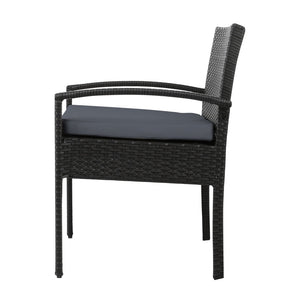 Outdoor PE Wicker Outdoor Setting Furniture Set Chairs Side Table Patio - Black - Dodosales