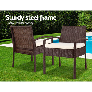 Outdoor PE Wicker Outdoor Setting Furniture Set Chairs Side Table Patio Brown - Dodosales