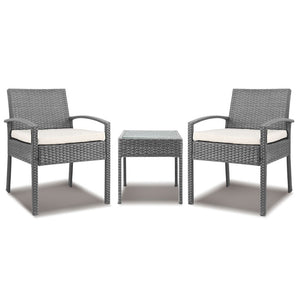 Outdoor PE Wicker Outdoor Setting Furniture Set Chairs Side Table Patio Grey - Dodosales