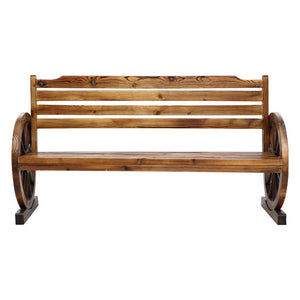 3 Seater Bench Garden Wooden Wagon Wheel Rustic With Horizontal Backrest Park Seat - Dodosales