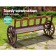 3 Seater Bench Garden Wooden Wagon Wheel Rustic With Vertical Backrest Park Seat - Dodosales