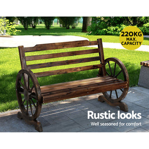 Garden Wooden Wagon Wheel Bench Rustic 2 Seater With Backrest - Afterpay - Zip Pay - Dodosales -