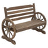 Garden Wooden Wagon Wheel Bench Rustic 2 Seater With Backrest Brown