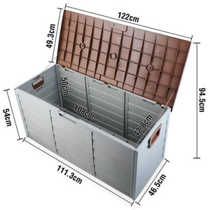 290L Outdoor Storage Box Lockable Weatherproof Garden Deck Toy Shed Brown - Dodosales