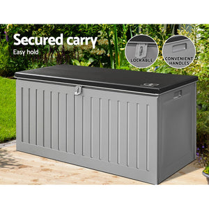 270L Outdoor Storage Box Bench Seat Toy Tool Shed Chest Dark Grey - Dodosales