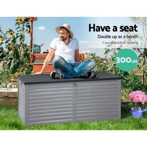 490L Outdoor Storage Box Bench Seat Toy Tool Shed Chest Dark Grey - Dodosales