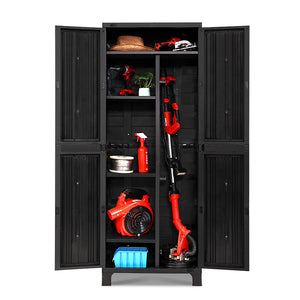 Outdoor Tall Adjustable Cupboard Cabinet Storage Unit Small Shed Black - Dodosales