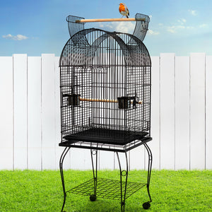 Black Bird Cage with Perch On Stand Slide Out Tray Wrought Iron - Dodosales