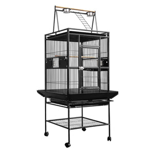 Wrought Iron Bird Cage On Wheels Slide Out Tray Pet Aviary Parrot Birds