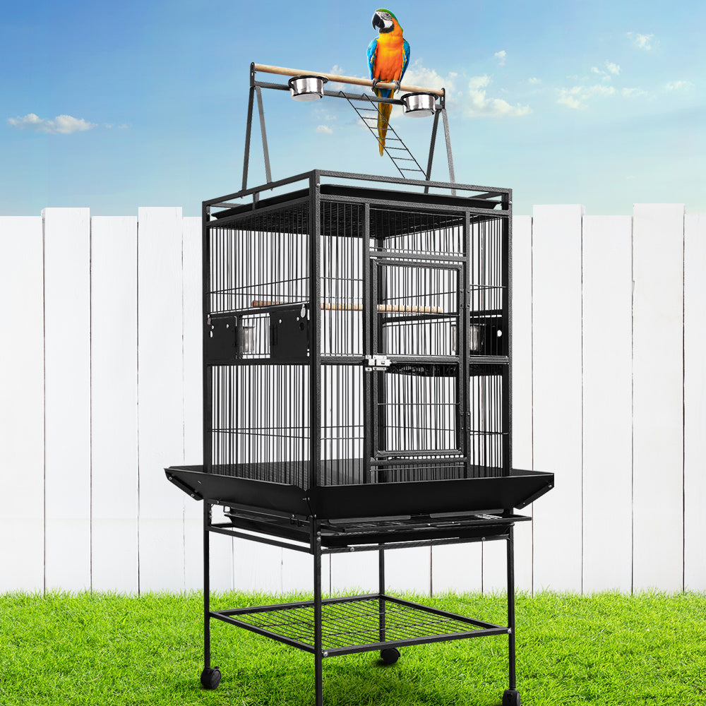 Wrought Iron Bird Cage On Wheels Slide Out Tray Pet Aviary Parrot