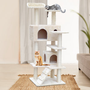 Beige Cat Tree Scratching Post Sisal Pole Bed Cube Perch Climb Kitten Tower - Dodosales