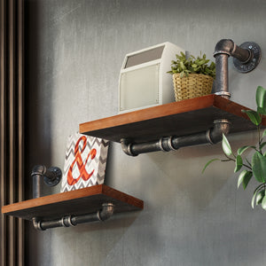 DIY Industrial Wall Pipe 2x Shelf Rustic Floating Decor Bookshelf Shelving - Dodosales