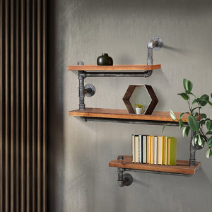 DIY Rustic Pipe Shelf 3 Level Metal Shelving Bookshelf Wall Art - Dodosales