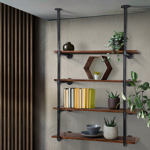 4 Level DIY Wooden Industrial Wall Pipe Shelf Rustic Floating Decor Bookshelf Shelving