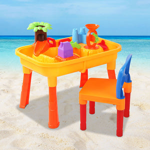 Kids Table & Chair Sandpit Set Water Sand Wheel Castle Shovel Children Play - Dodosales