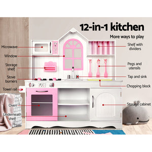 Kids Wooden Pretend Kitchen Cookware Play Set Pink & White Creative Play - Dodosales