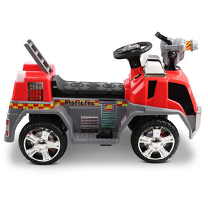 Motorised Kids Ride On Fire Truck Car Red Grey Flash Light Music Fireman - Dodosales