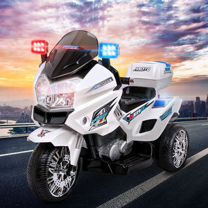 Kids Police Ride On Bike Motorbike Motorcycle Car White 3 Wheels - Dodosales