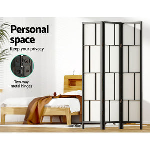 z 3 Panel Room Divider Screen Privacy Folding Partition Stand - Black