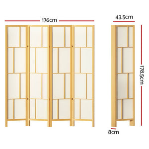 z 4 Panel Wooden Privacy Room Divider Office Screen Stand Partition - Natural