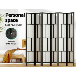 6 Panel Wooden Privacy Room Divider Office Screen Stand Partition - Black
