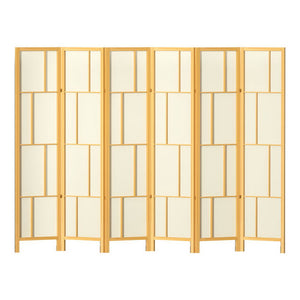 6 Panel Wooden Privacy Room Divider Office Screen Stand Partition - Natural