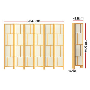 6 Panel Wooden Privacy Room Divider Office Screen Stand Partition - Natural