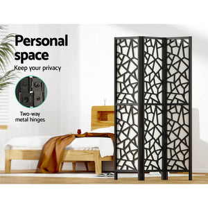 3 Panel Wooden Privacy Room Divider Office Screen Stand Partition - Black