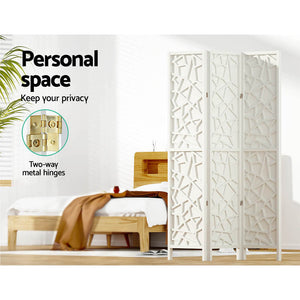 z 3 Panel Wooden Privacy Room Divider Office Screen Stand Partition - White