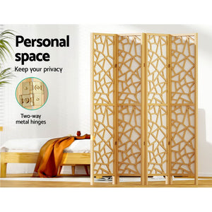 4 Panel Wooden Privacy Room Divider Office Screen Stand Partition - Natural