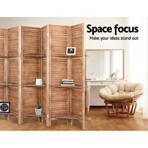 8 Panel Room Divider Privacy Screen With Shelves Folding Partition Home Office Brown - Dodosales