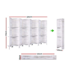 8 Panel Room Divider Privacy Screen With Shelves Folding Partition Home Office White - Dodosales
