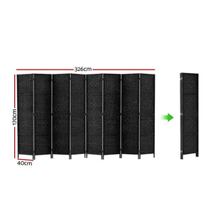 8 Panel Privacy Screen Room Divider Dividers Privacy Screen Rattan Wooden Stand Black - Dodosales