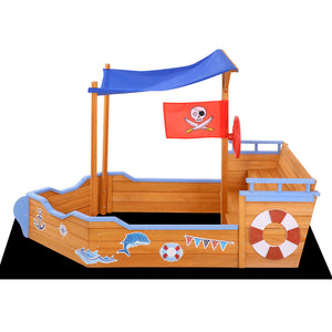 Pirate Ship Sandpit Boat Sand Pit With Canopy Cover Treated Timber Play Sand Pit - Dodosales