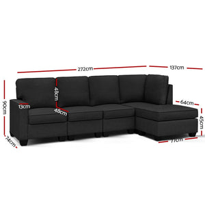 Sofa Lounge Set Couch Futon Corner Modular Chaise Fabric 5 Seater Suite Dark Grey - Dodosales