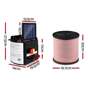 Solar Electric Fence Energiser Charger 400M Tape 25pcs Insulators 3M