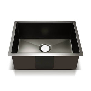 60 x 45cm Sink 304 Stainless Steel Kitchen Basin Tub X-Flume Silver Black - Dodosales