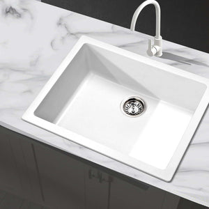 61 x 47cm Sink Granite Stone Kitchen Basin Tub Top Undermount White - Dodosales