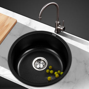 43 x 20cm Round Sink Granite Stone Kitchen Basin Tub Black - Dodosales