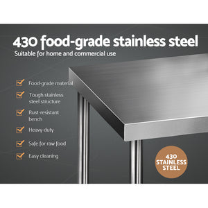 Commercial Stainless Steel Kitchen Bench Table Home Food Prep 1829 x 762mm - Dodosales