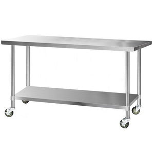 Commercial Stainless Steel Kitchen Bench Table Home Food Prep On Wheels - 1829 x 762mm - Dodosales