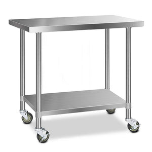z Commercial Stainless Steel Kitchen Bench Table Home Food Prep On Wheels - 1219MM x 610MM - Dodosales